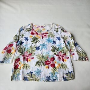 Hot Cotton Floral Linen Top 3/4 Sleeve Beach Shirt Wide Summer